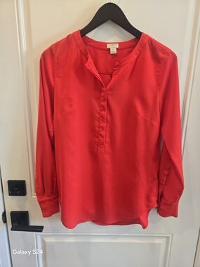 J. Crew Red Henley Blouse